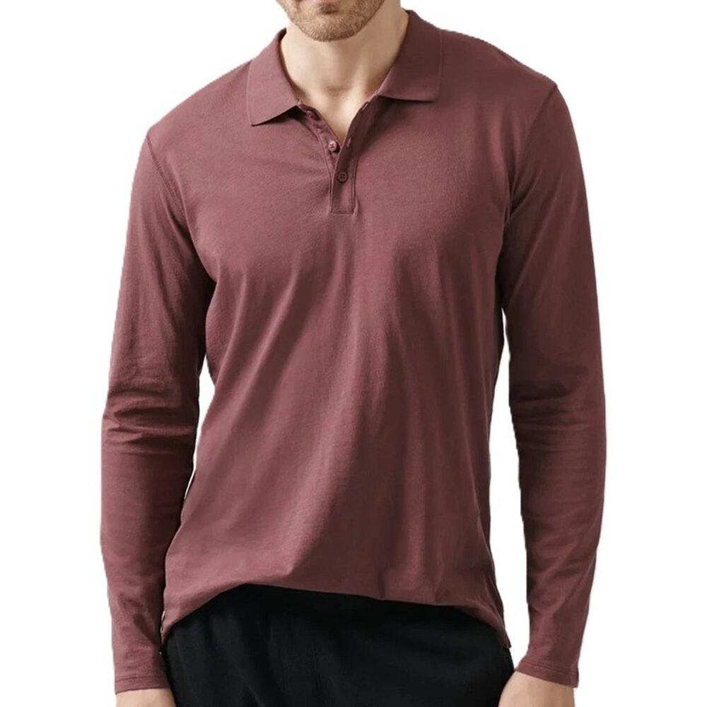 ATM Anthony Thomas Melillo Mens Long Sleeve Polo Sz Small Red Cotton Jersey NWT - Picture 2 of 6